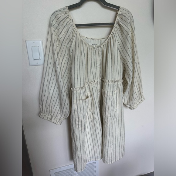 Emerson Fry Jasmine Button Dress. Ivory hemp stripe organic. Size Large. - Picture 4 of 8